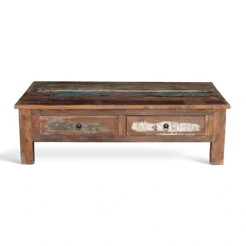 Table basse en bois ancien recyclé fabriquée à la main (Inde)