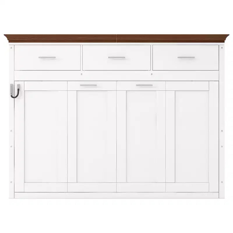 Lit escamotable double avec 3 tiroirs, armoire murale pliable, blanc