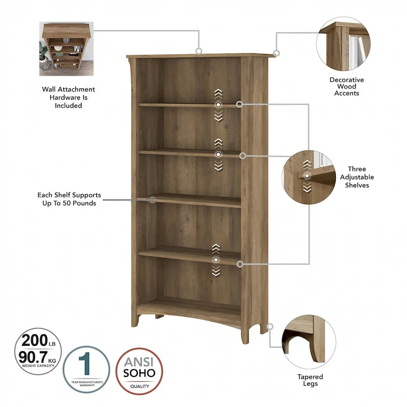 Bibliothèque haute Salinas à 5 étagères (Lot de 2) par Bush Furniture