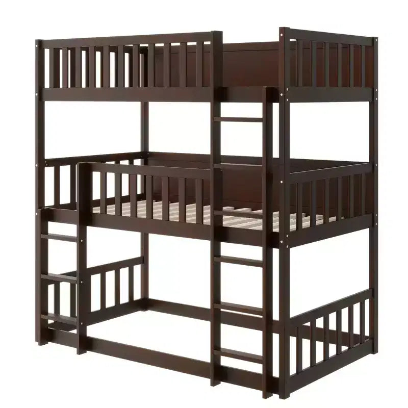 Lit superposé triple pour enfants, lit superposé trois places détachable avec échelle et barrière de sécurité, se sépare en 3 lits