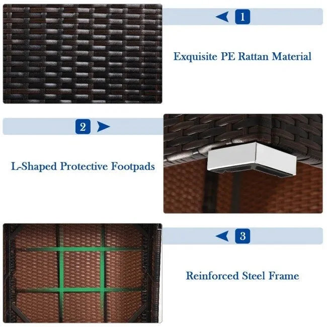 Ensemble de meubles de patio en rotin 4 pièces avec coussins et oreillers amovibles – Canapé d'angle : 73,7 x 73,7 x 63,5 cm
