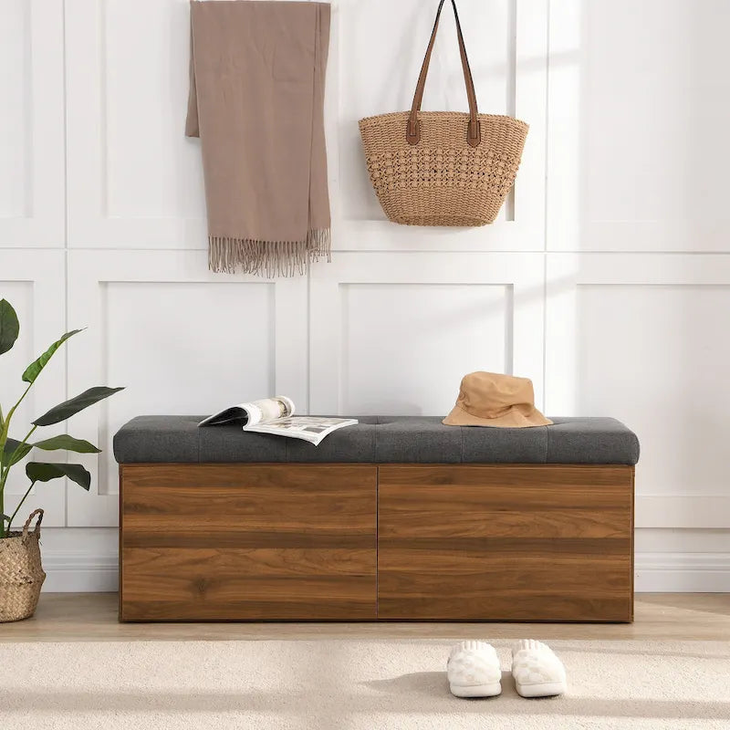 Banc de rangement pour chaussures, meuble à chaussures avec assise rembourrée et deux portes pour entrée