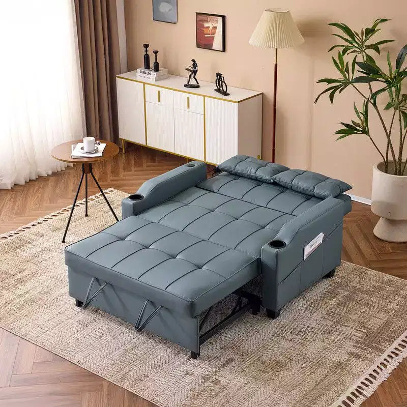 Canapé-lit convertible inclinable en cuir rembourré « Cats Claw » avec coussins pour petits espaces