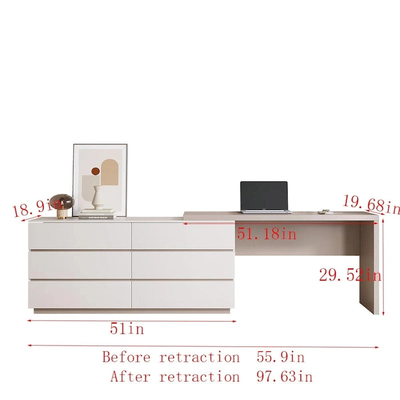 97.63 Bureau commode moderne extensible pour bureau à domicile avec 6 tiroirs