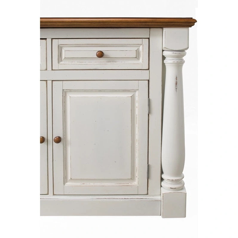 Ensemble îlot de cuisine 3 pièces Homestyles Monarch en bois blanc cassé avec plateau en bois à abattant - 48 x 25 x 36