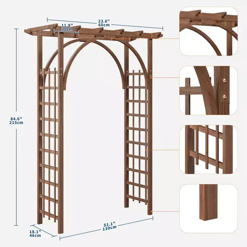 Treillis de jardin arqué en bois robuste 85 - Pergola extérieure pour plantes grimpantes, mariages/terrasse/pelouse/cour, montage facile
