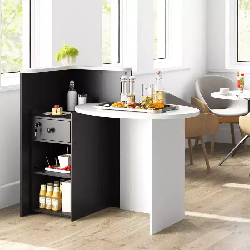 Costway Comptoir de Réception Bureau de Caisse avec Étagère Ouverte et Tiroir Verrouillable Blanc/Marron/Noir