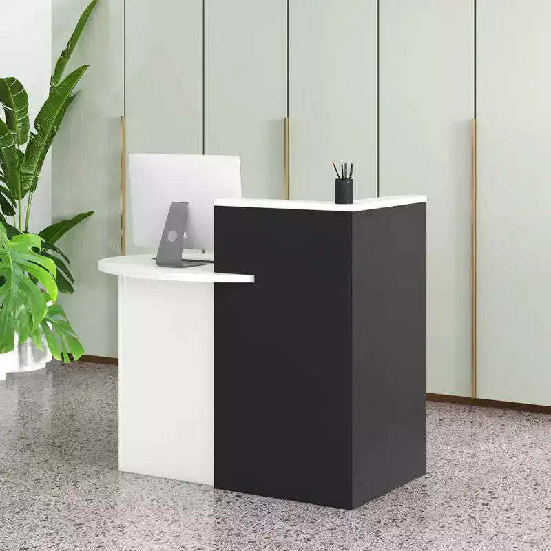 Costway Comptoir de Réception Bureau de Caisse avec Étagère Ouverte et Tiroir Verrouillable Blanc/Marron/Noir