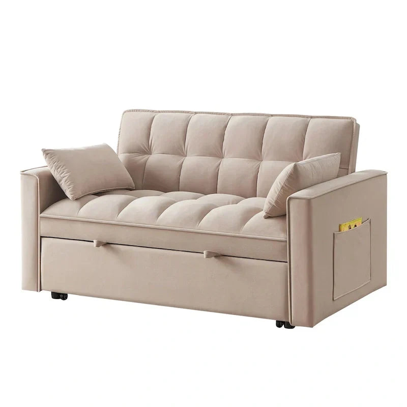 Canapé-lit convertible 4-en-1 - Banquette en velours - Canapé-lit modulable avec dossier inclinable et 2 poches latérales