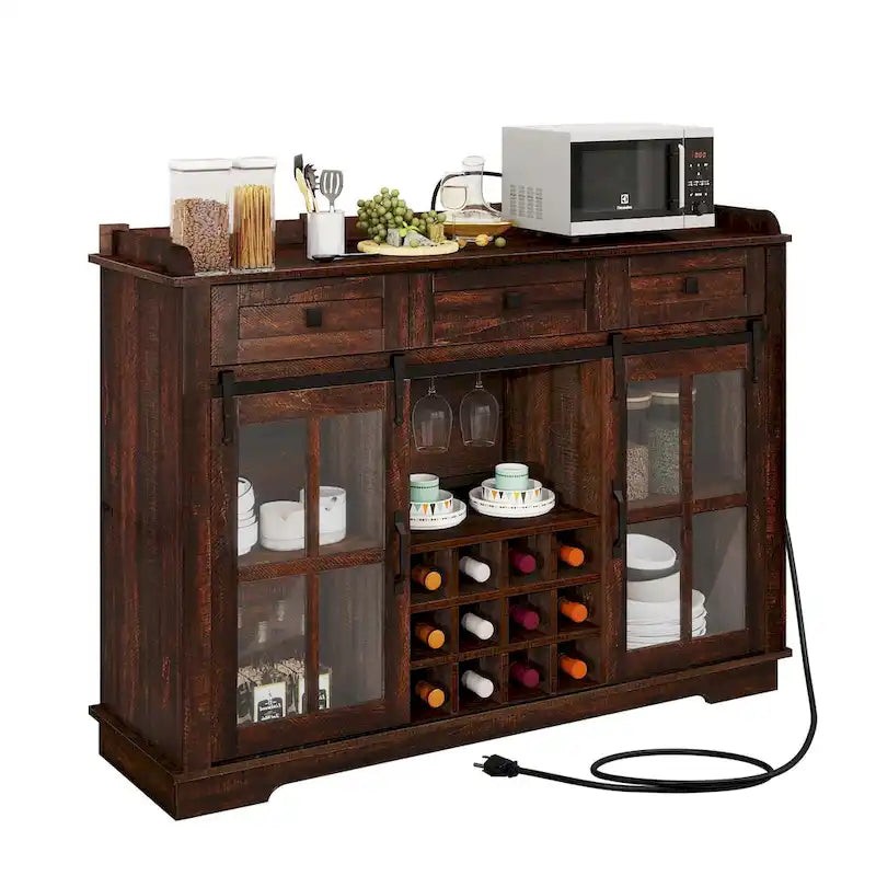 53 Meuble de rangement de cuisine avec porte de grange, buffet, bar à café et casier à vin