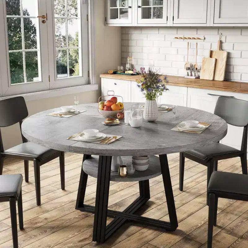 Table de salle à manger ronde de 47 po pour 4 personnes, table ronde à pied central pour cuisine et salle à manger, meuble de cuisine et de salle à manger en bois peu encombrant