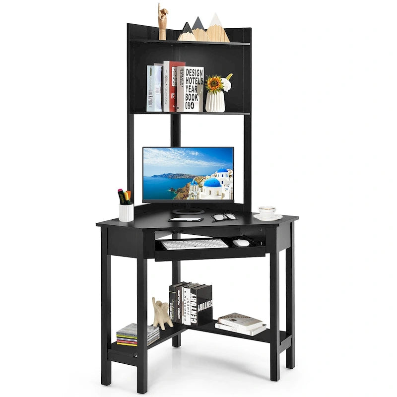 Bureau d'angle avec huche Bureau d'ordinateur d'angle triangulaire avec étagères