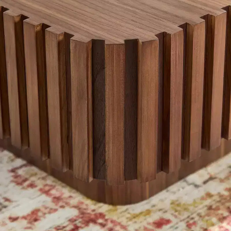 Table basse tambour artisanale moderne 31,5 po, carrée, piètement en MDF noyer