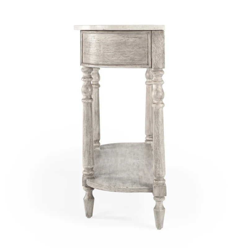 Table console avec plateau en marbre – Brun clair / Gris / Noir délavé, demi-lune, montage par une personne