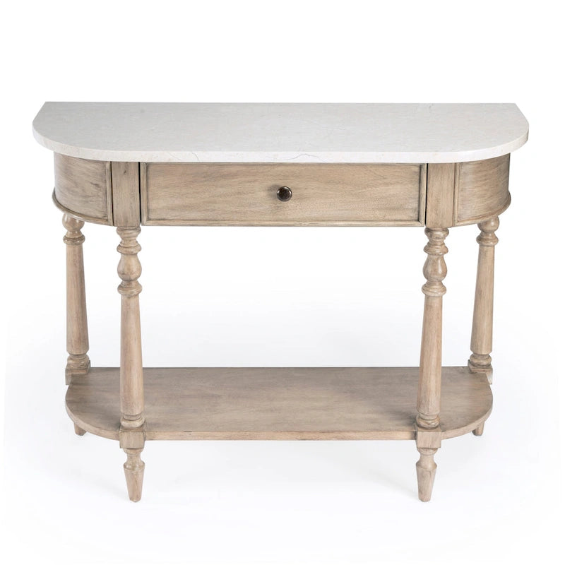 Table console avec plateau en marbre – Brun clair / Gris / Noir délavé, demi-lune, montage par une personne