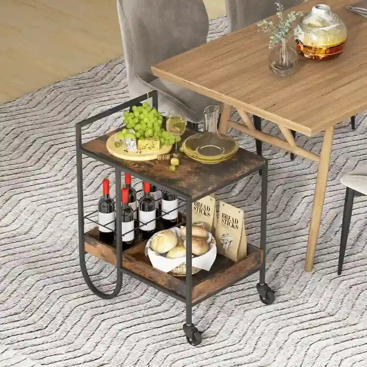 Desserte roulante de cuisine avec porte-bouteilles amovible en métal – Marron – 61 x 43 x 74 cm (L x l x H)