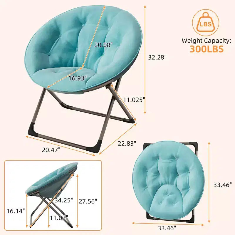 Fauteuil soucoupe, fauteuil moelleux en fausse fourrure, fauteuil lune avec structure métallique pliable, siège d'appoint floral