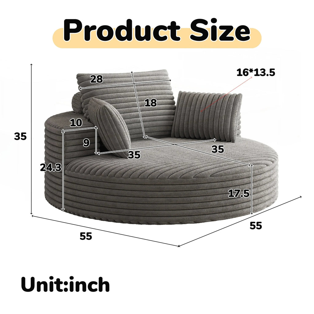 Fauteuil pivotant simple en velours côtelé et chenille avec rembourrage en mousse