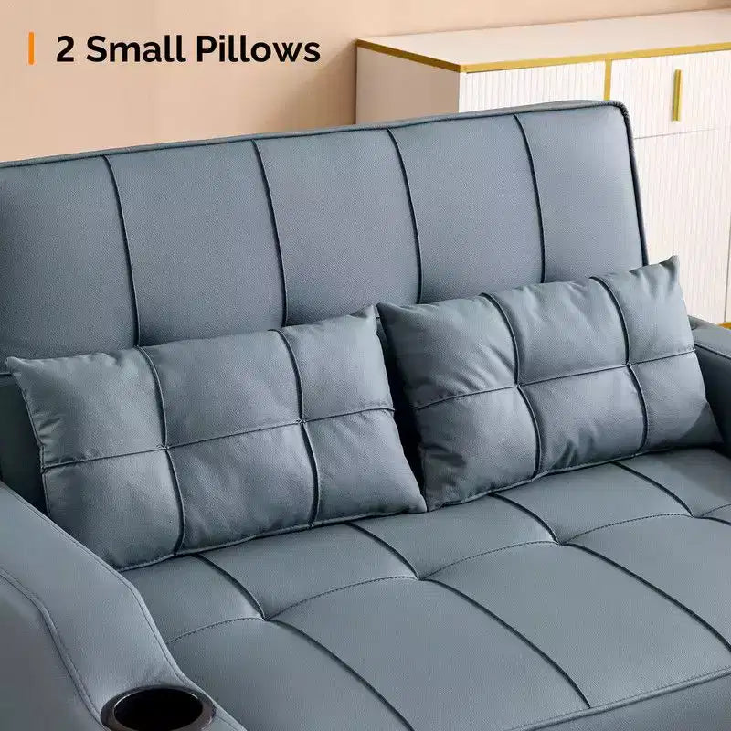 Canapé-lit convertible inclinable en cuir rembourré « Cats Claw » avec coussins pour petits espaces