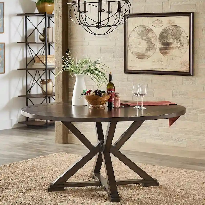 Sylvestra Espresso Convertible Dining Table with Lazy Susan