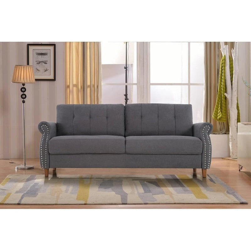 Transitional Tufted Sofa with Nail Head Trim and Bun Feet