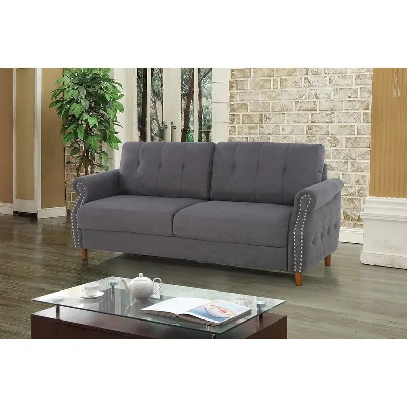 Transitional Tufted Sofa with Nail Head Trim and Bun Feet