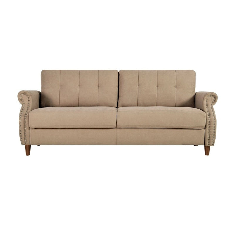 Transitional Tufted Sofa with Nail Head Trim and Bun Feet
