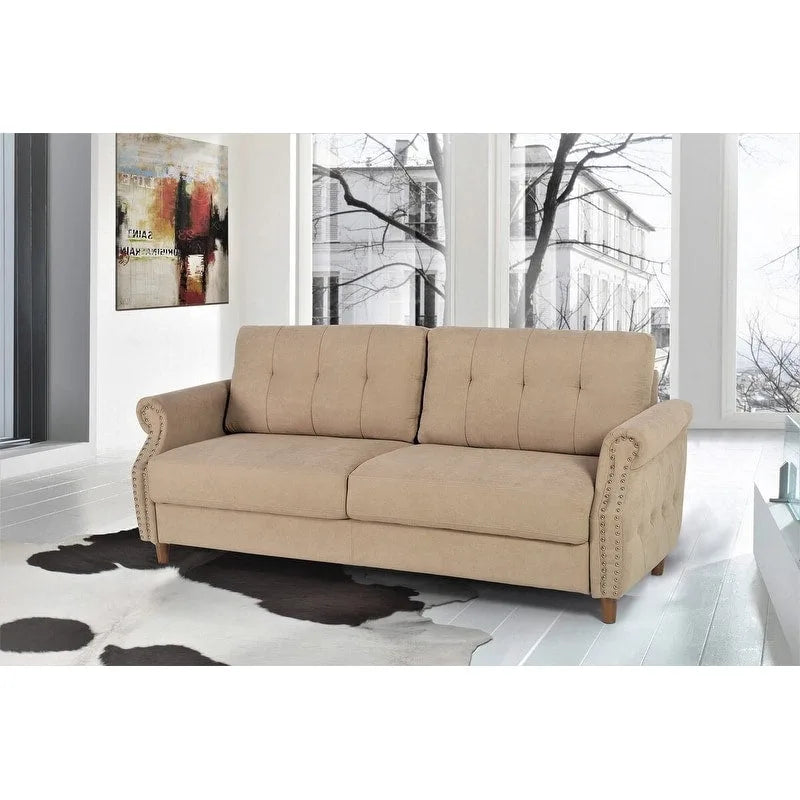 Transitional Tufted Sofa with Nail Head Trim and Bun Feet