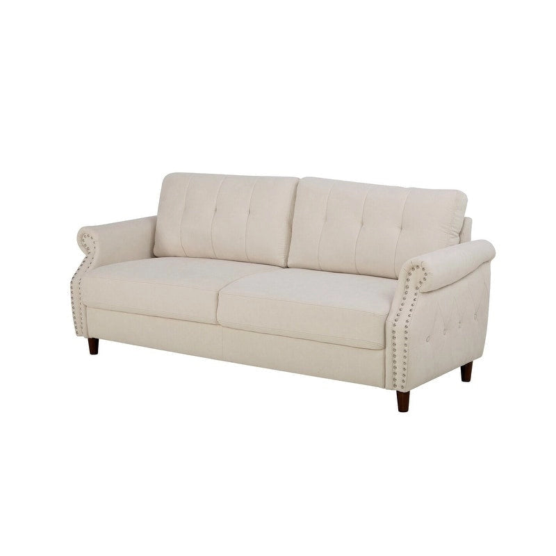 Transitional Tufted Sofa with Nail Head Trim and Bun Feet