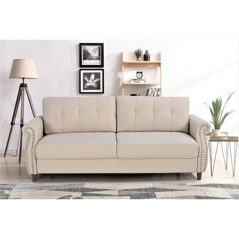 Transitional Tufted Sofa with Nail Head Trim and Bun Feet