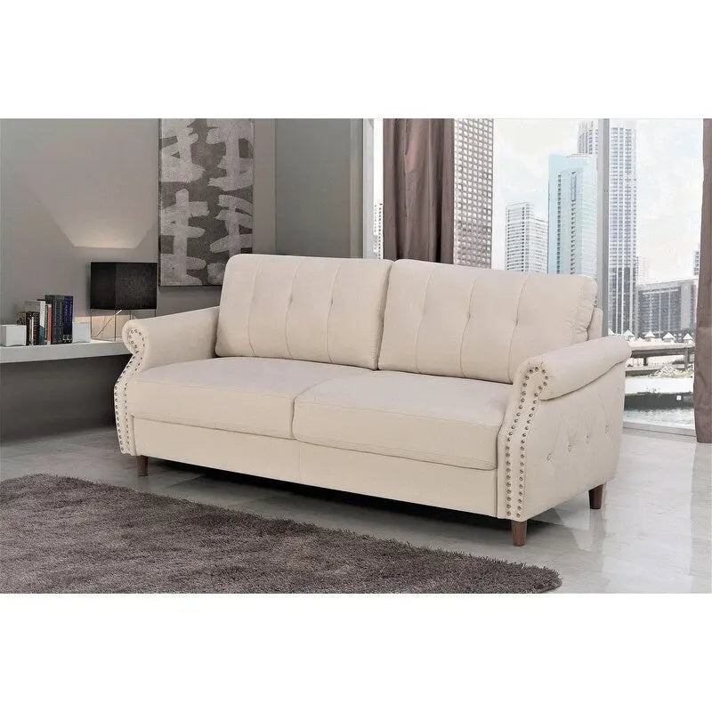 Transitional Tufted Sofa with Nail Head Trim and Bun Feet
