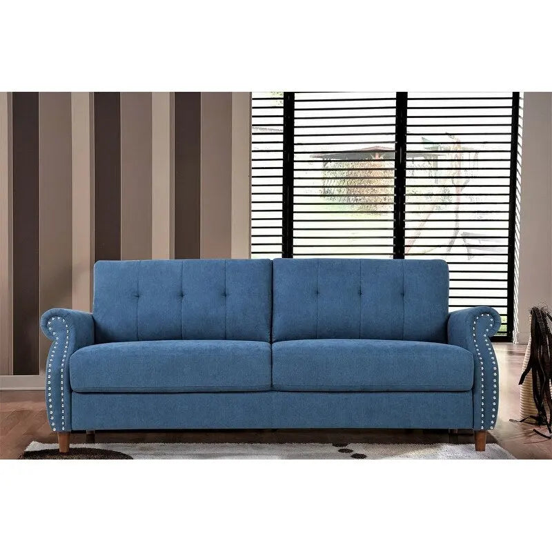 Transitional Tufted Sofa with Nail Head Trim and Bun Feet