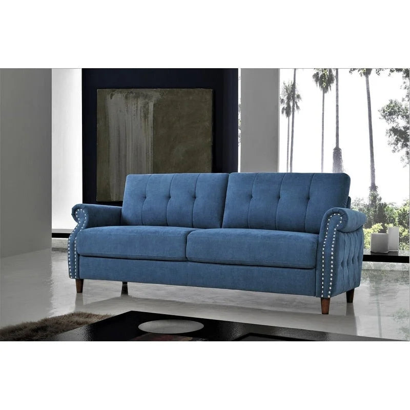 Transitional Tufted Sofa with Nail Head Trim and Bun Feet