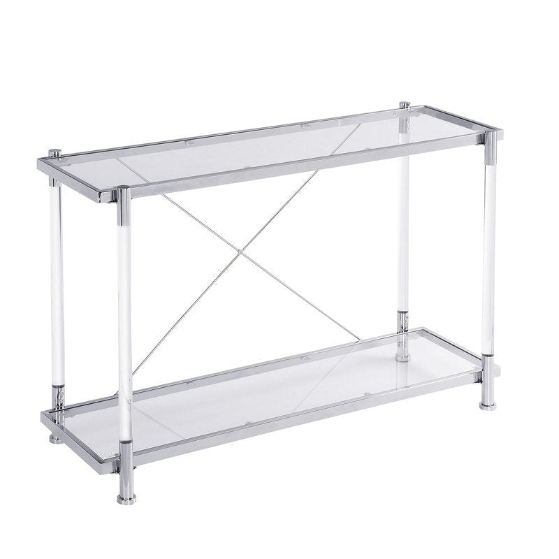 Modern 2-Tier Tempered Glass Console Table with Steel and Acrylic Frame
