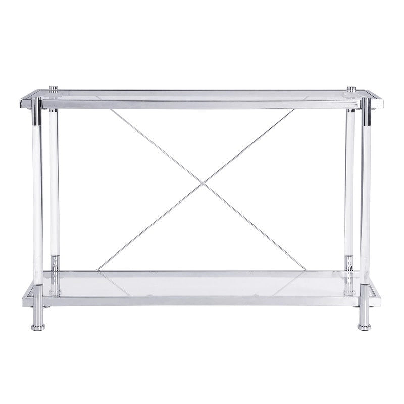 Modern 2-Tier Tempered Glass Console Table with Steel and Acrylic Frame