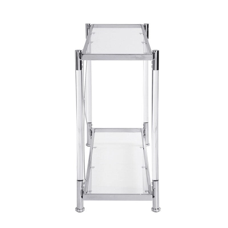 Modern 2-Tier Tempered Glass Console Table with Steel and Acrylic Frame