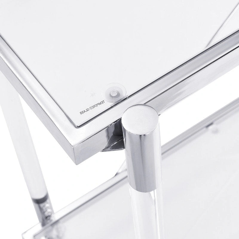 Modern 2-Tier Tempered Glass Console Table with Steel and Acrylic Frame