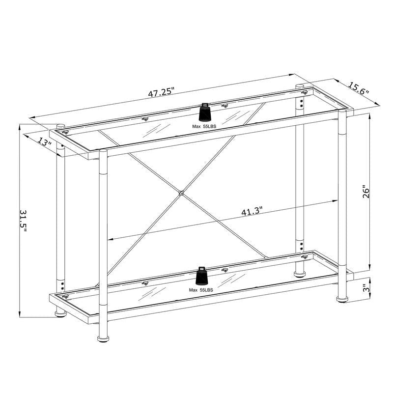 Modern 2-Tier Tempered Glass Console Table with Steel and Acrylic Frame