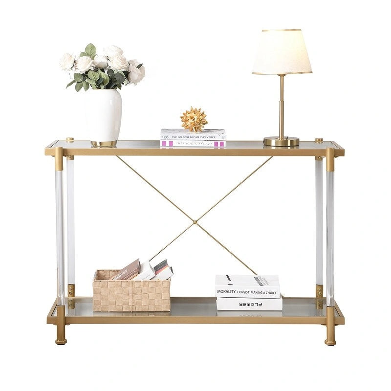 Modern 2-Tier Tempered Glass Console Table with Steel and Acrylic Frame