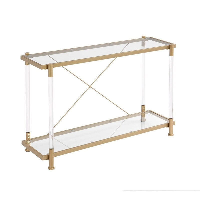 Modern 2-Tier Tempered Glass Console Table with Steel and Acrylic Frame
