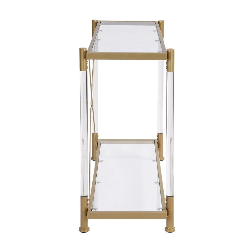 Modern 2-Tier Tempered Glass Console Table with Steel and Acrylic Frame