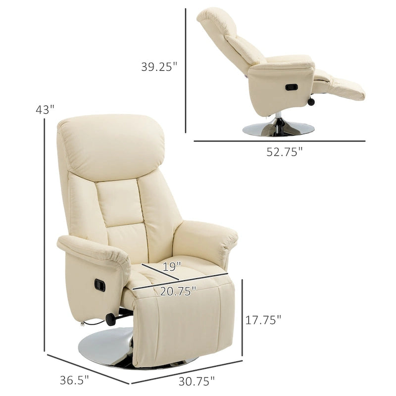 Manual Recliner Chair with Adjustable Swivel and Footrest