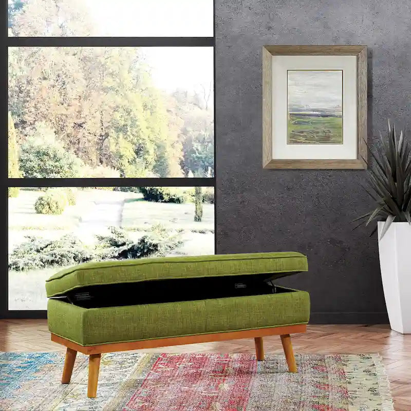 Mid-Century Storage Bench with Nail-Head Accents