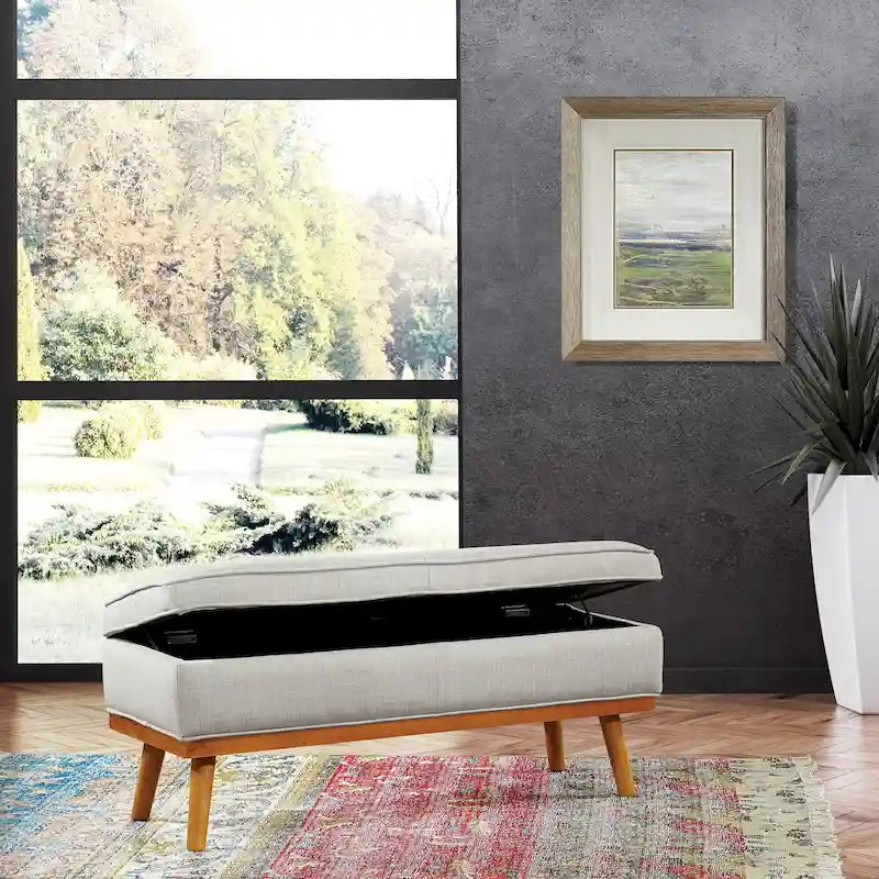 Mid-Century Storage Bench with Nail-Head Accents
