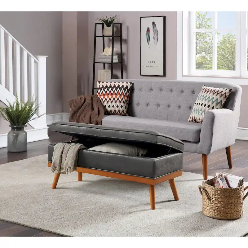 Mid-Century Storage Bench with Nail-Head Accents