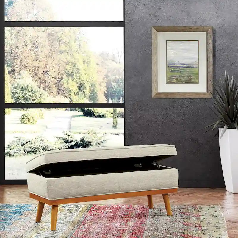 Mid-Century Storage Bench with Nail-Head Accents