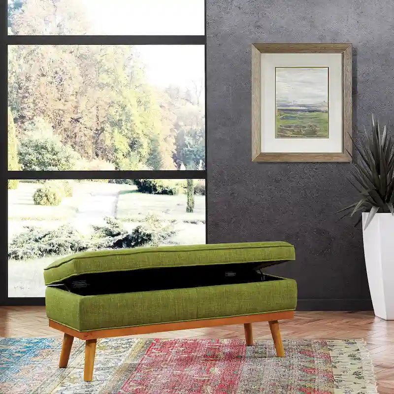 Mid-Century Storage Bench with Nail-Head Accents