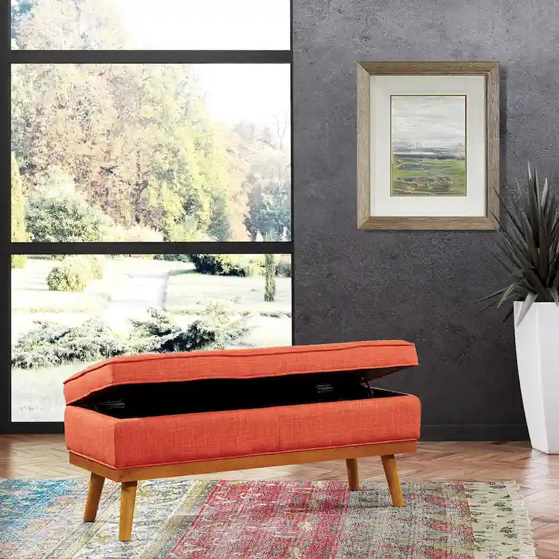 Mid-Century Storage Bench with Nail-Head Accents