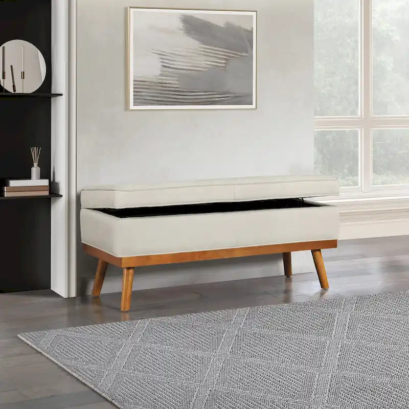Mid-Century Storage Bench with Nail-Head Accents