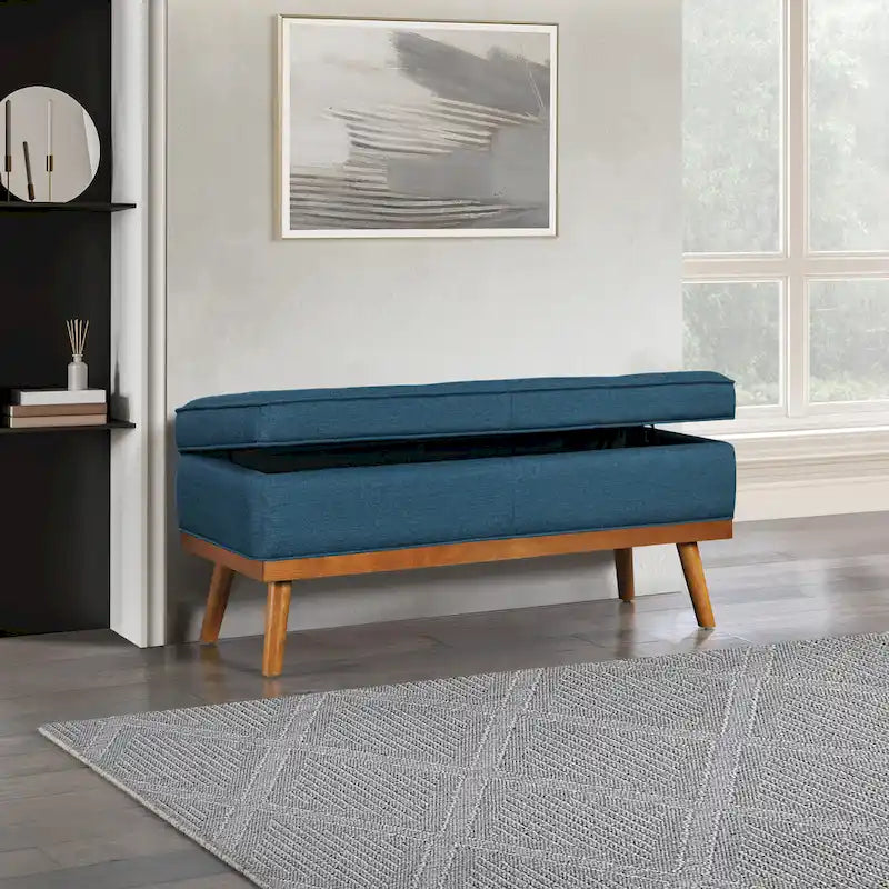 Mid-Century Storage Bench with Nail-Head Accents